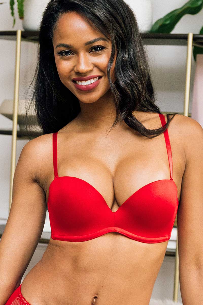 Amazing cleavage from a red Upbra strapless bra